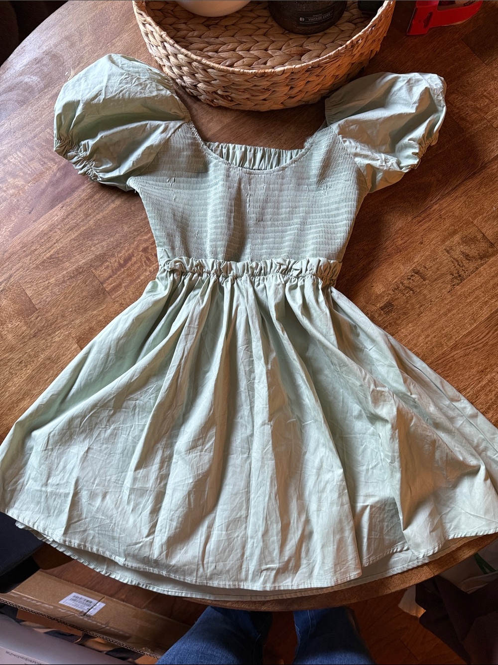 Princess Polly Sage Green Puff Sleeve Smocked Dress